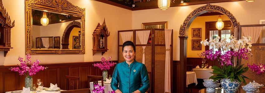 Thai restaurant owner reviewing business loan documents