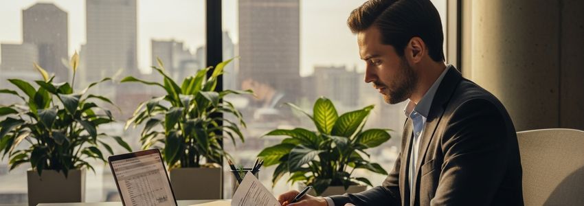 Small business owner reviewing loan documents in a modern Toledo Ohio office