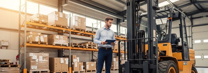Business owner reviewing used equipment financing options in a warehouse