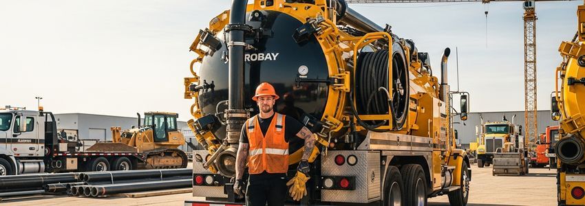 Vacuum truck operator at industrial job site
