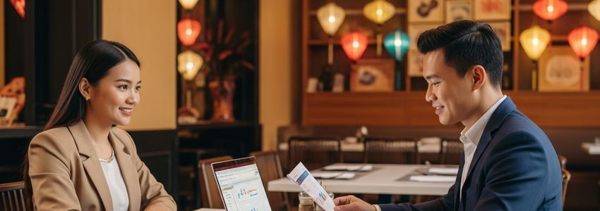 Vietnamese restaurant owner reviewing business loan financing options