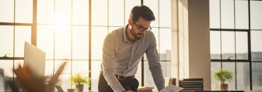 Small business owner working on a laptop at a desk