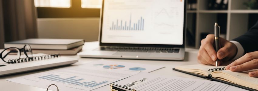 Business owner reviewing collateral loan documents with property keys and financial paperwork