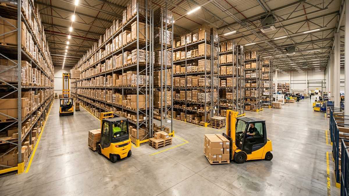 Forklift operating in a warehouse facility