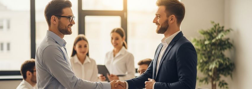 Business owner shaking hands with new employee after securing a hiring loan