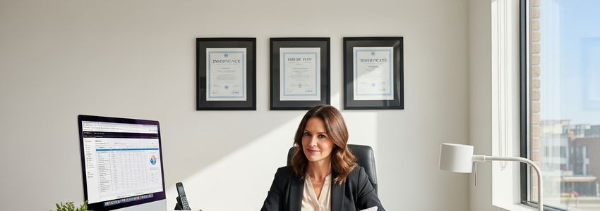 Insurance agency owner reviewing business loan documents in a professional office setting