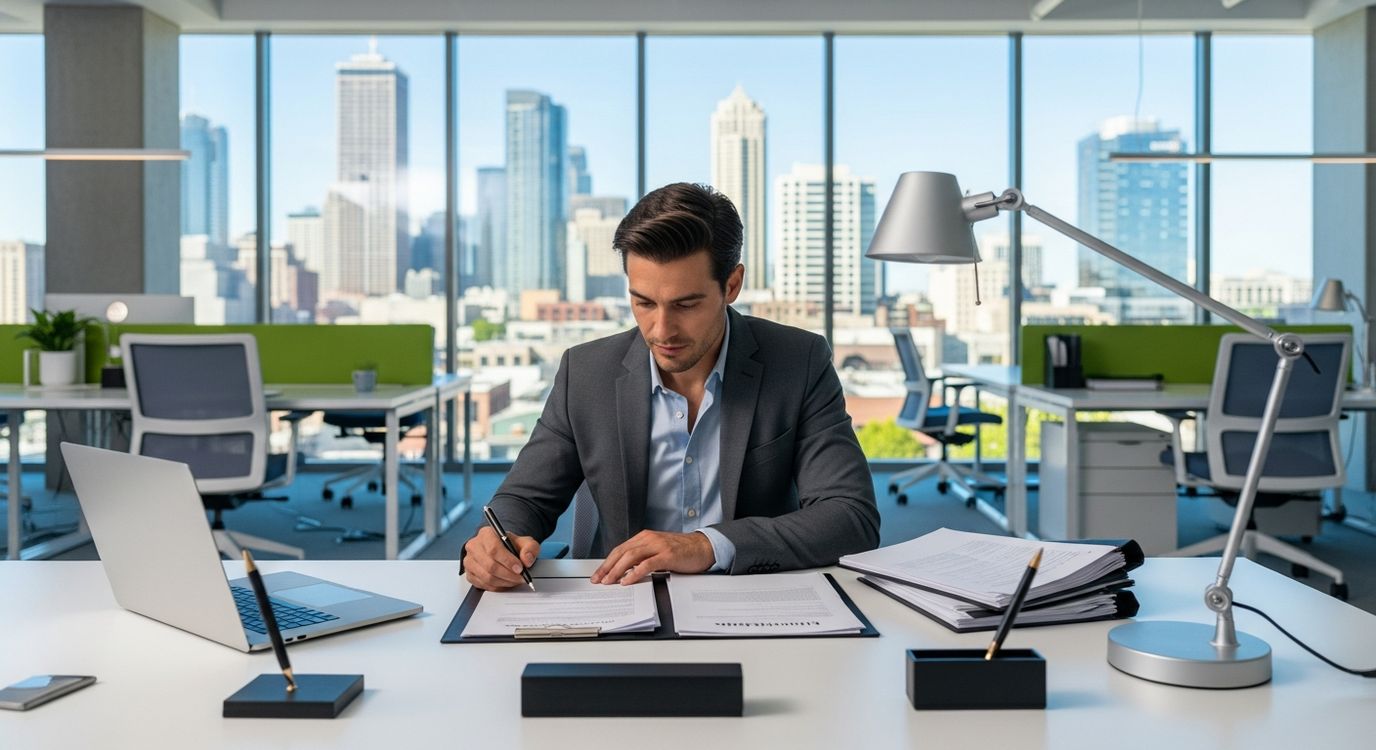 Small business owner reviewing financing options in a Michigan office