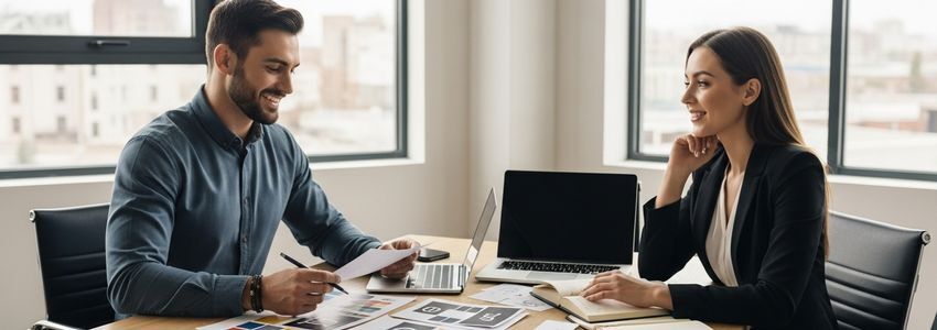 Business owner reviewing rebranding loan financing strategy documents