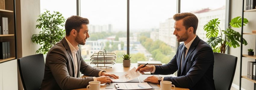 Business owner meeting with loan officer to discuss small business loan requirements