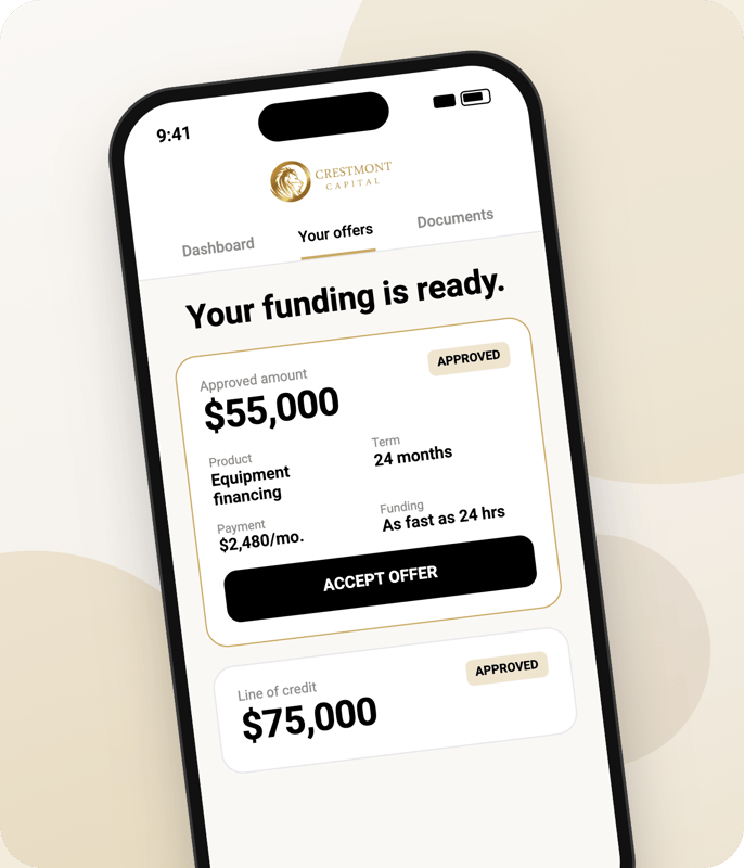 Crestmont Capital funding offers displayed on a phone