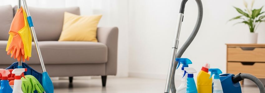 maid service cleaning supplies and equipment for a professional house cleaning business