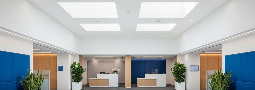 Modern financial institution interior representing 100k business loan options