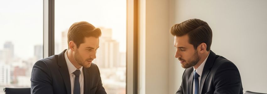 Small business owner and financial advisor reviewing $10K bad credit loan documents in a professional office setting