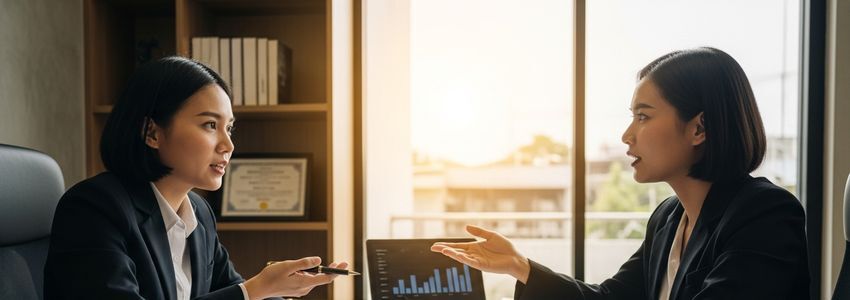 Small business owner meeting with lender to discuss a $20,000 business loan