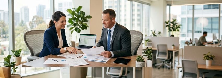 Business professionals discussing small business financing options