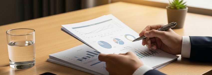Business owner reviewing 401k financing documents with financial advisor