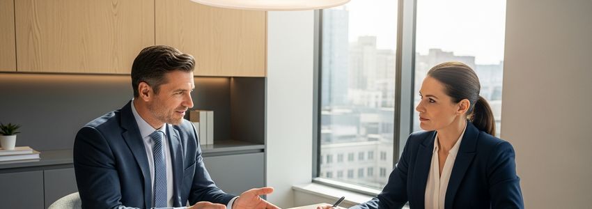 Business professionals discussing $40,000 loan terms at a modern office meeting