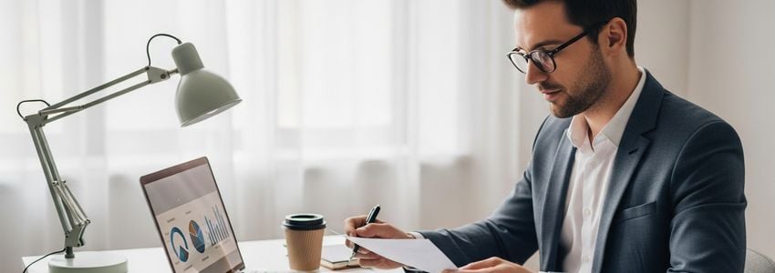 Business owner reviewing loan options and financial documents to secure a $50,000 business loan