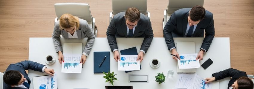 Business owner reviewing commercial loan agreement with financial advisor