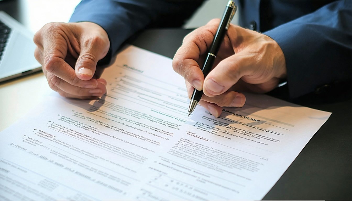 Business owner reviewing balloon loan terms on a document.