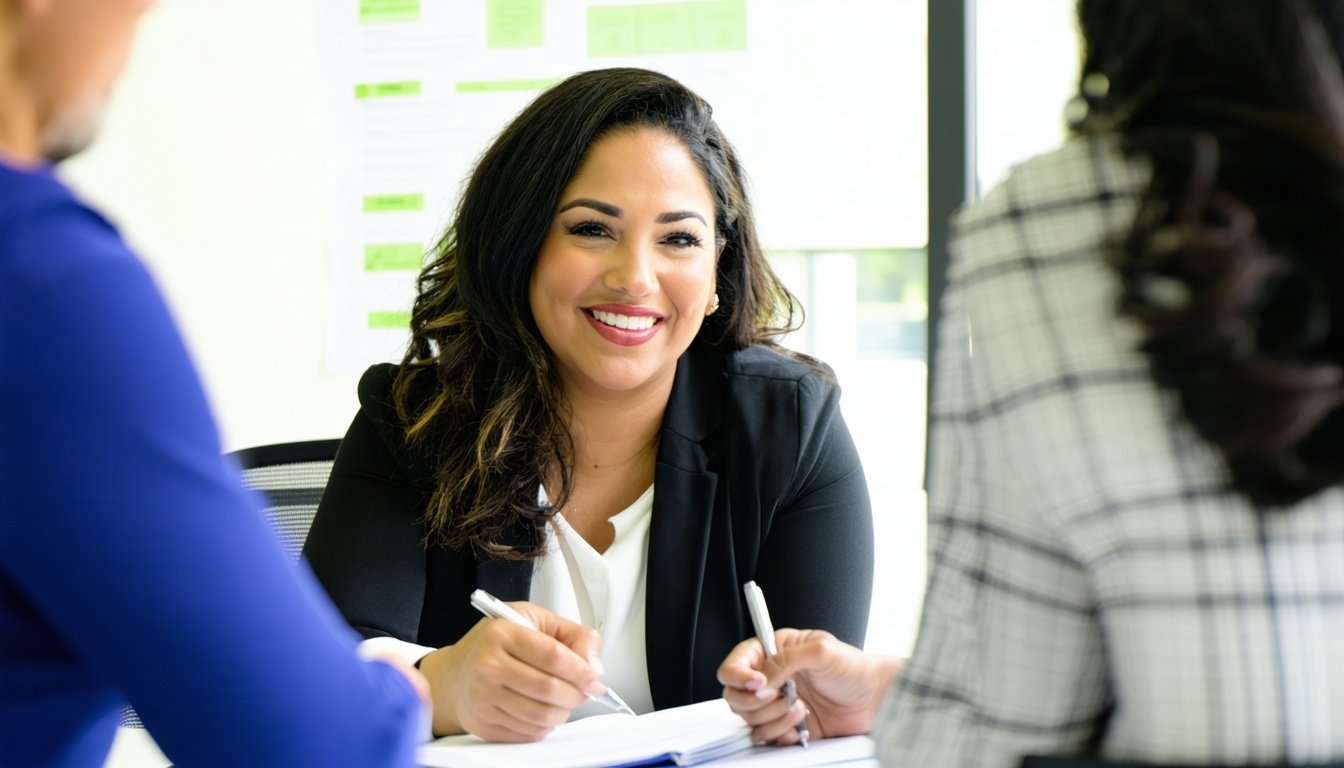 Latina entrepreneur meeting with a nonprofit CDFI lender for a small business loan