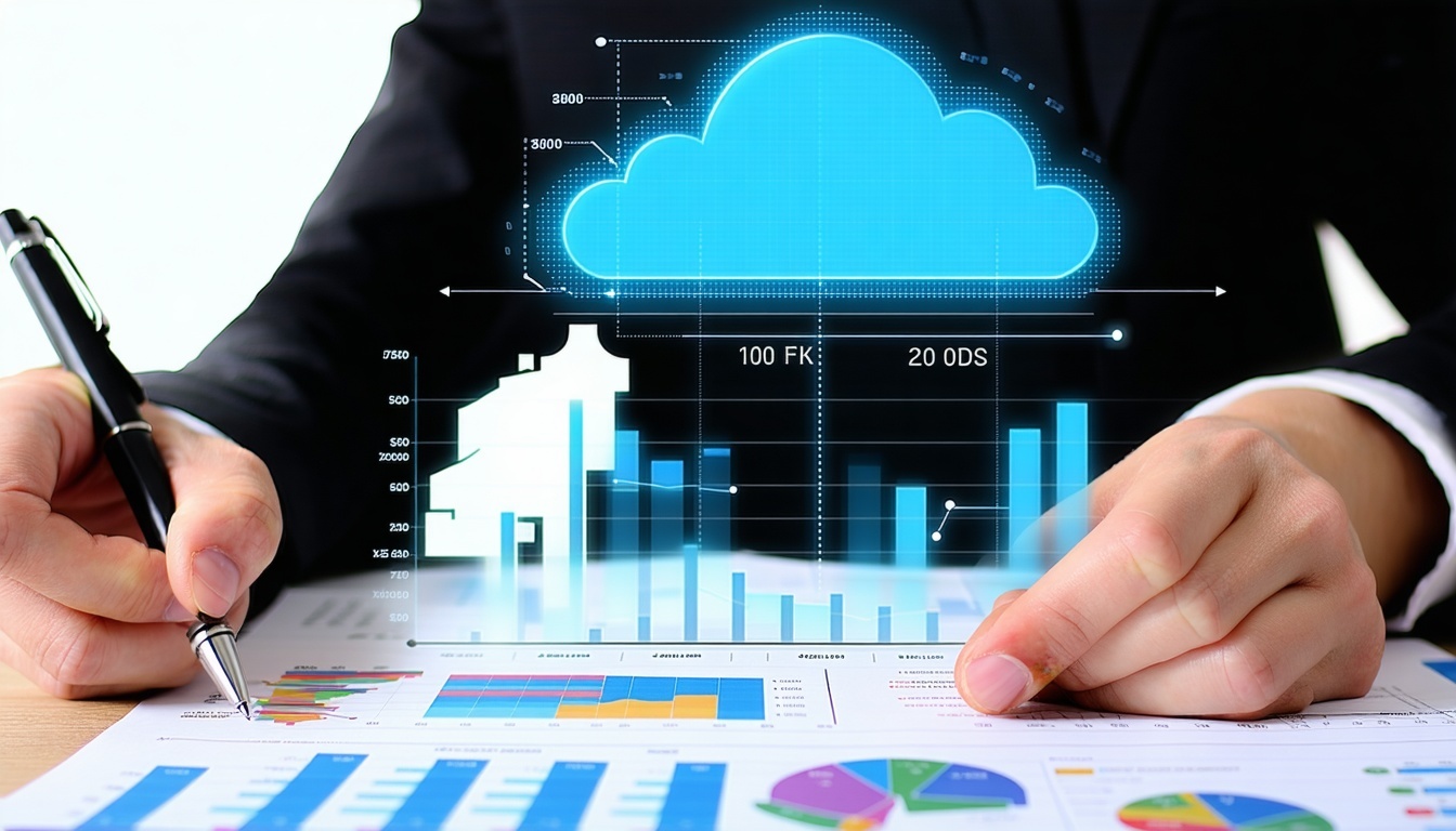 Lender reviewing cloud-generated financial reports during small business loan application.