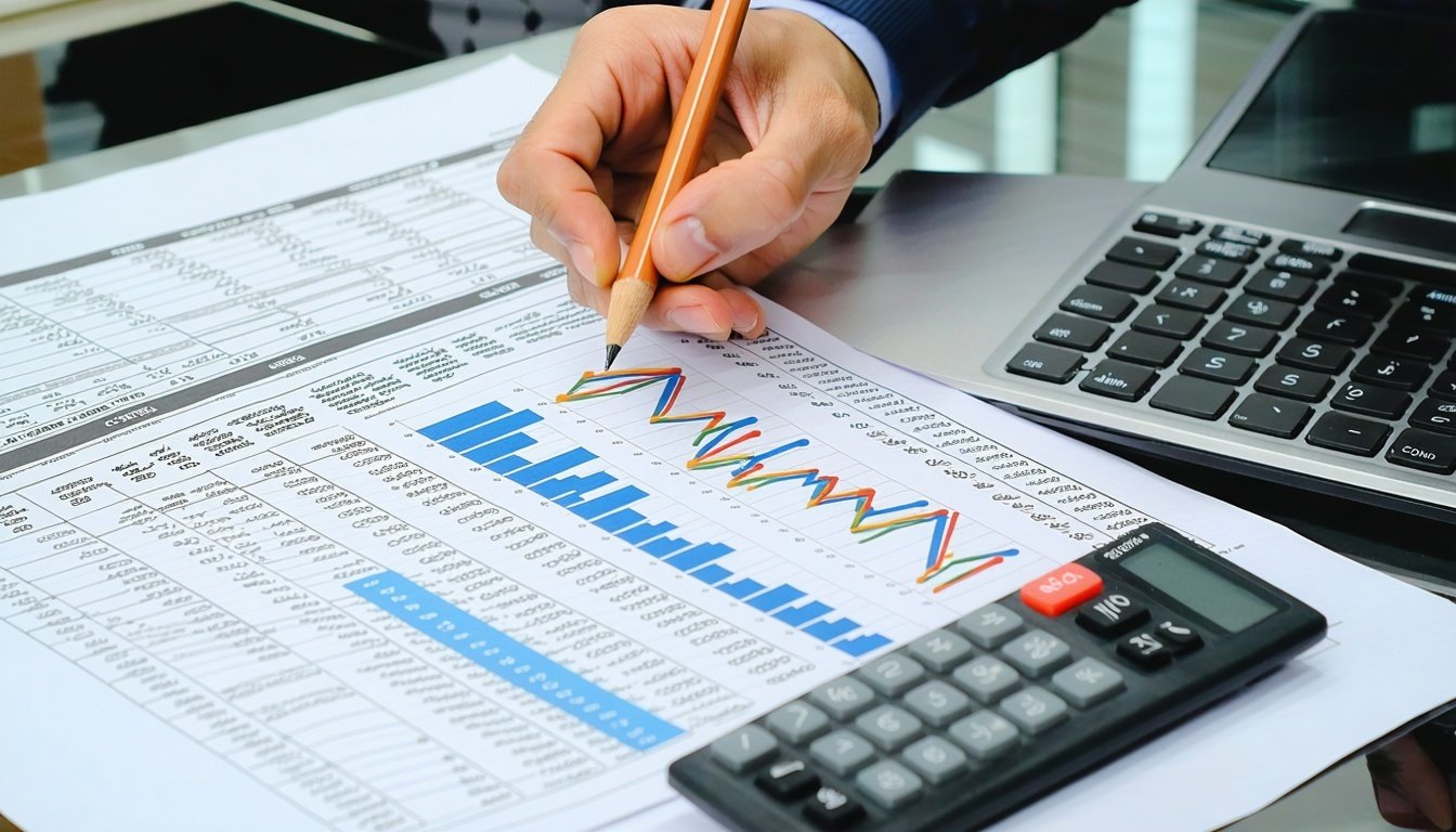 Small business owner reviewing cash flow using multiple lines of credit.