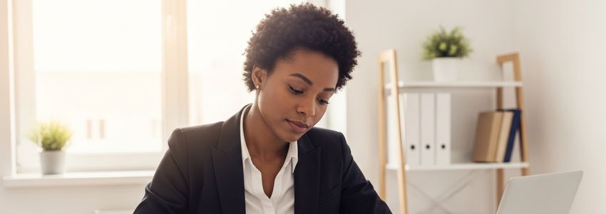 Small business owner reviewing Accion CDFI loan documents in a professional office setting