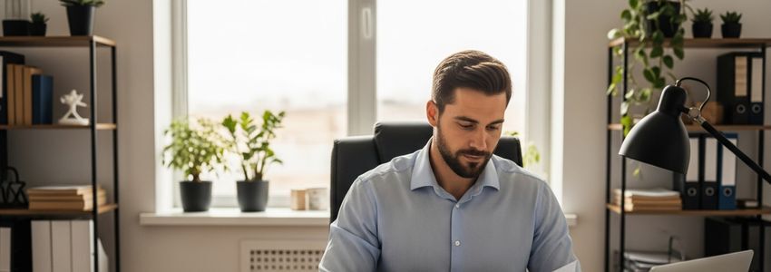 Accounting firm owner reviewing business loan options with financial advisor in modern CPA office