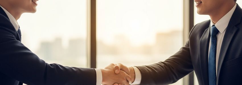 Two business professionals reviewing ACH business loan financing documents