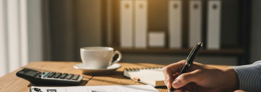 Business owner reviewing ACH loan vs term loan options at office desk