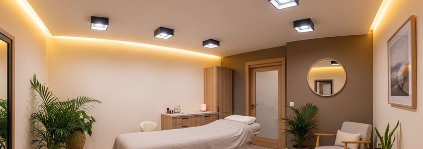 Peaceful acupuncture clinic interior with treatment table and calming decor