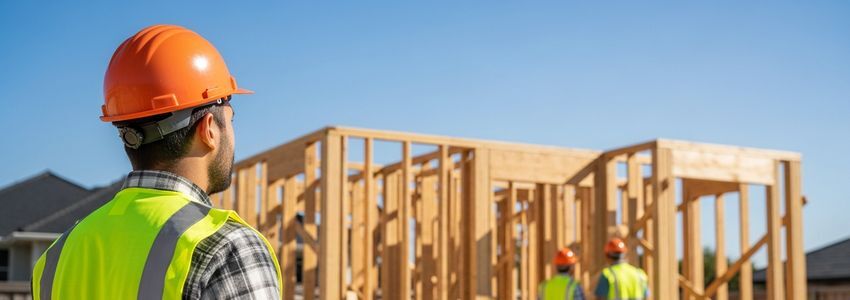 ADU builder contractor reviewing project documents at construction site