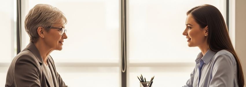 Business advisor meeting with adult day care center owner to discuss financing options