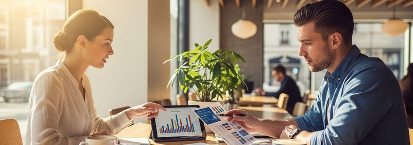 Marketing team discussing advertising financing strategy for small business growth