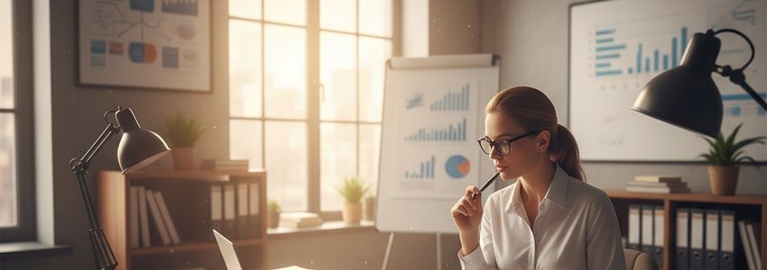 After-school program owner reviewing business loan financing documents at office desk