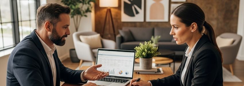 Business professionals discussing financing options for an AI consulting firm