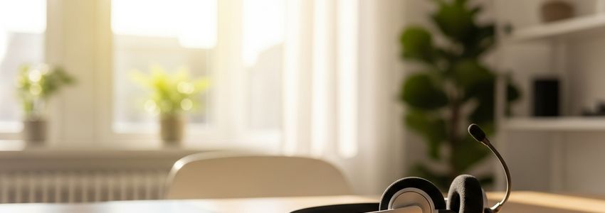 Small business owner reviewing AI customer service dashboard on laptop in modern office