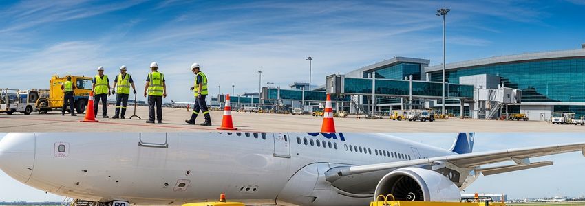 Aircraft refueling equipment and ground operations at an airport tarmac