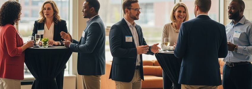 Albany New York small business owners networking and discussing financing options at a professional business event