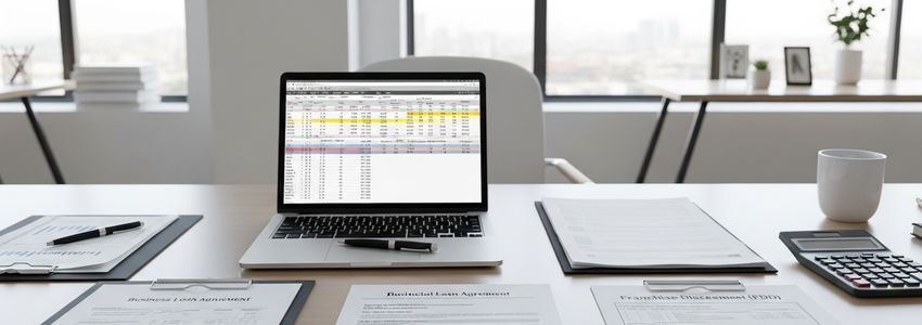 Franchise financing documents and business loan paperwork for trampoline park investment