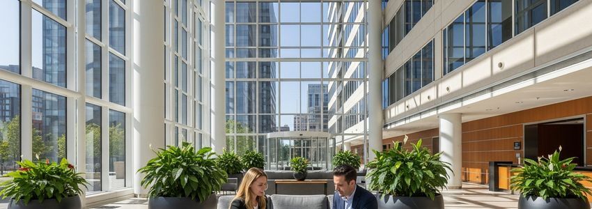 Business professionals reviewing Anchor Bar franchise financing documents at a modern office