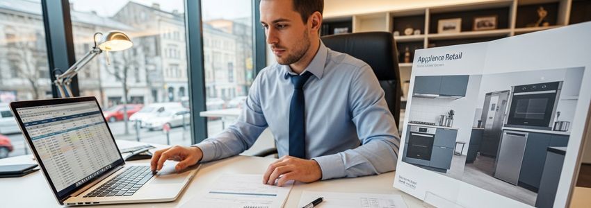 Business owner reviewing appliance store financing options