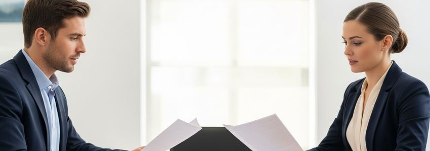 Business professionals comparing APR on loan documents