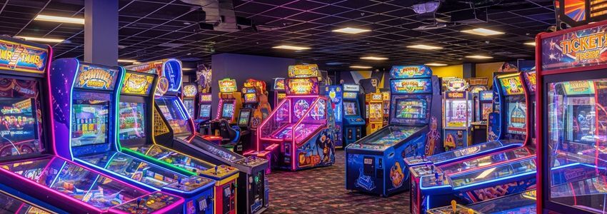 Arcade business owner reviewing equipment financing options at an entertainment center