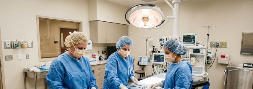 Surgical team preparing an operating room at a modern outpatient ambulatory surgery center