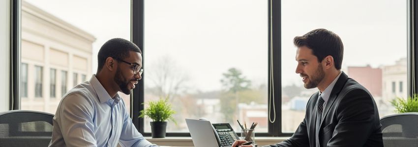 Small business owners meeting with a financial advisor in Athens, Georgia to discuss business loan options