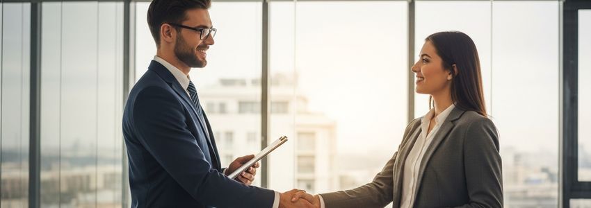 Attorney reviewing business loan documents with a financial advisor in a modern law firm office