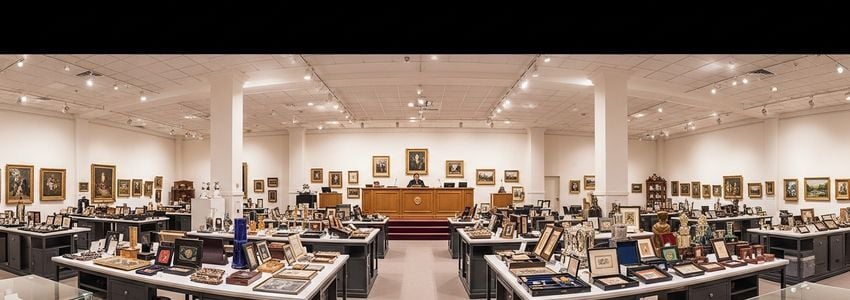 Auction house financing options - an auction house showroom with items on display