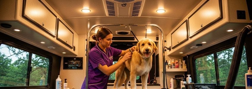 Aussie Pet Mobile franchise groomer at work